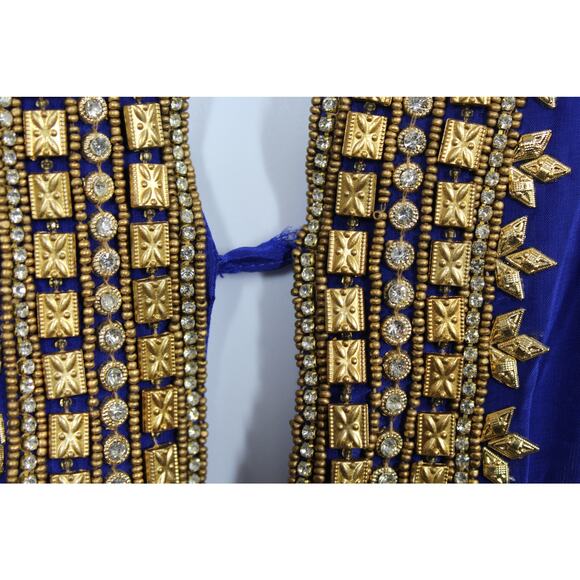 Manish Vaid Elegant Halter Blue and Gold Women's Dress Size S/M - Picture 2 of 5